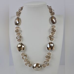 Faceted Champagne Crystal Beaded Necklace 18" Lobster Clasp Statement Jewelry